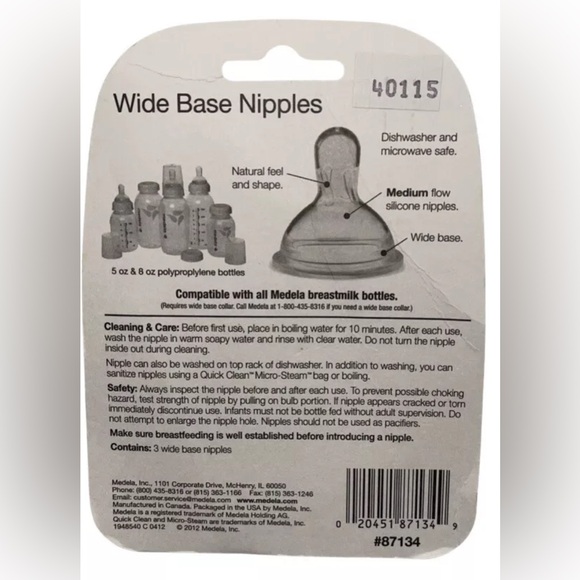 Medela Med Flow Bottle Nipples Wide Base Age 4-12 Months Made Without BPA 3Pack - Picture 2 of 2